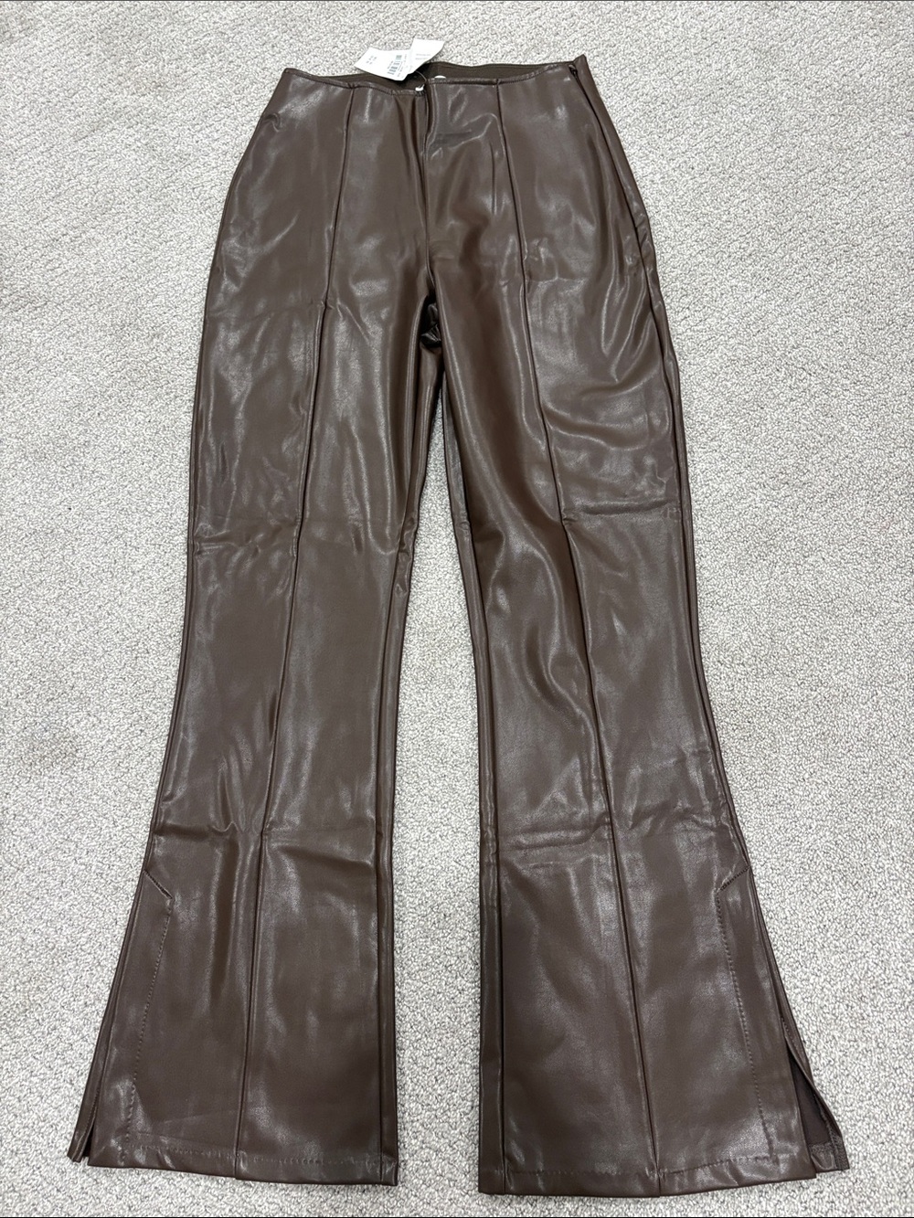 Abercrombie & Fitch Brown Vegan Leather Split Hem Flare Pants NWT Size M